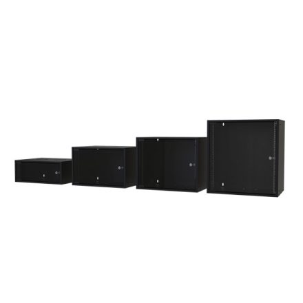 S-Link Rackszekrény - 12U 19" fali kivitel (540x530x400mm, ablakos, Flatpack, Fekete)