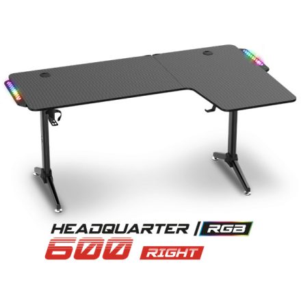 Spirit of Gamer Gamer Asztal - Headquarter 600 R (MDF lap, fém lábak, fekete, RGB LED háttérvilágítás, 160 x 60 x 75cm)