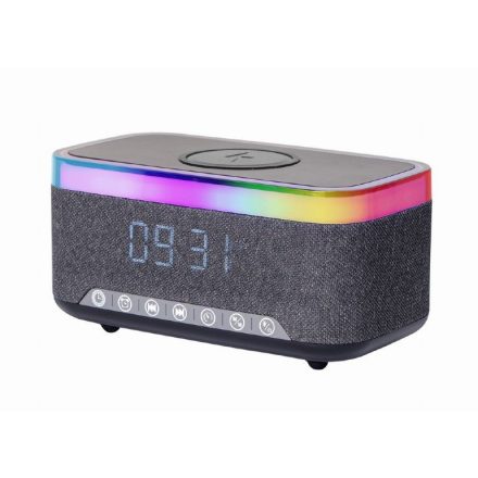 Gembird DAC-SPKBT-QC15-BK Digital alarm clock with speaker wireless charging function Black/Grey