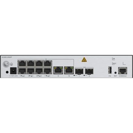 Huawei eKit Vezeték Nélküli Access Kontroller 10x1000Mbps + 2x10GE (SFP+) + 1konzol port, max 256 AP - AC650-256AP