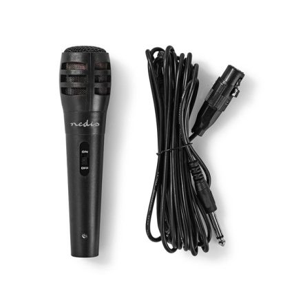 Nedis MPWD15BK dinamikus mikrofon, 5m levehető kábel, 80Hz-12kHz,  600 Omh, 75dB, utazó tok, integrált kapcsoló