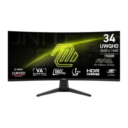 MSI Monitor GAMING MAG 346CQ Ívelt 34" UWQHD, 3440x1440, 180Hz VA 21:9, 1500R, 300cd/m2, 1 ms, 2x HDMI, DP, Black