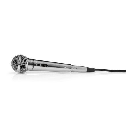 Nedis MPWD45GY dinamikus mikrofon, levehető kábel 5m, 80 Hz - 13 kHz 600 Ohm -72 dB Be/Ki kapcs.fém ezüst
