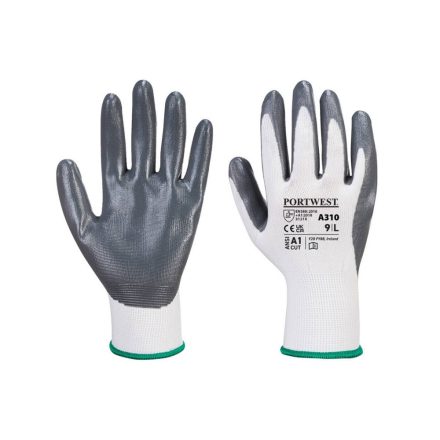 Védőkesztyű PU tenyérmártással nylon méret: L szín: szürke-fehér A310 Portwest