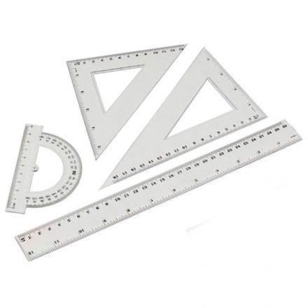 Vonalzókészlet, 30cm, vonalzó, szögmérő, 45° és 60° háromszög vonalzók 4 db/csom