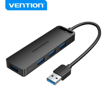 Vention USB-A 3.0  (táppal, 4-Portos, fekete), 0,15m, Hub