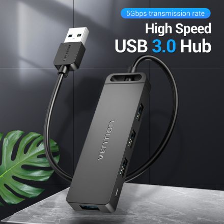 Vention USB-A 3.0 (4-Portos, táppal, fekete), 1m, hub