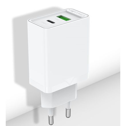 Vention USB-A+C (2port, 18W/20W,fehér), töltő