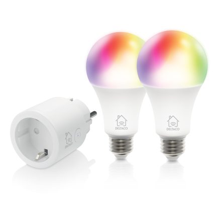 Deltaco SMART HOME SH-KIT01 kezdőkészlet Szett, 1db aljzat, 2db izzó (SH-LE27RGB)