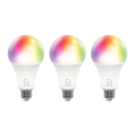Deltaco SMART HOME SH-LE27RGB-3P izzó LED, E27, WIFI, 9W, színes+fehér, nem szabályozható, 3db/csomag