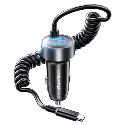 Choetech USB-C*2+A (65W,3-portos, autós, gyorstöltő), töltő