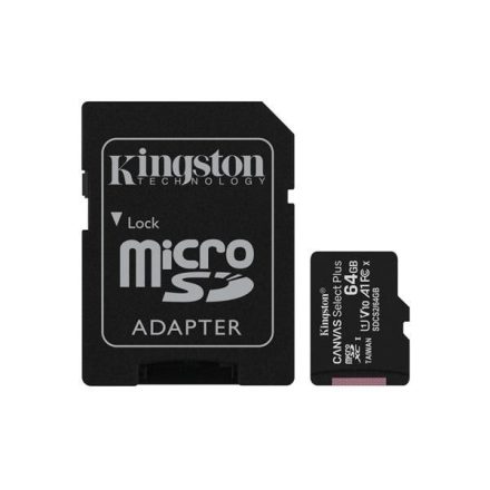 KINGSTON Memóriakártya MicroSDXC 64GB Canvas Select Plus 100R A1 C10 + Adapter