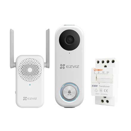 EZVIZ DB1C KIT, kültéri WiFi-s videó-kaputelefon készlet, 1080p, 170°, kétirányú beszéd, éjjellátó, IP65, microSD (256GB