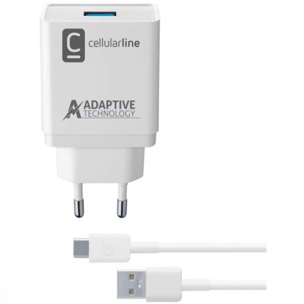 Cellularline Set USB charger and USB-C cable Cellularline, adaptive charging, 15W, white