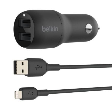 Belkin Boost Charger Dual USB-A Car Charger 24W + USB-A to Lightning Cable Black