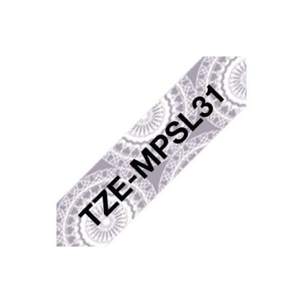 Brother TZe-MPSL31 laminált P-touch szalag (12mm) Black on Silver Lace Pattern - 4m