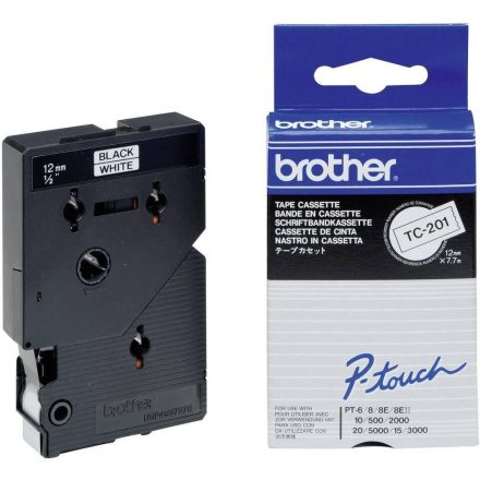 Brother P-touch TC-201 laminált P-touch szalag (12mm) Black on White 7,7m