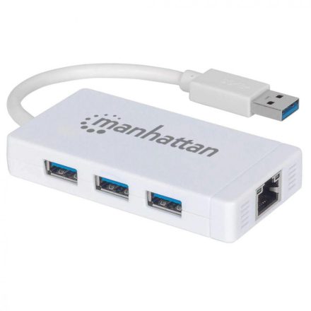 Manhattan 3-Port USB 3.0 Hub with Gigabit Ethernet Adapter White