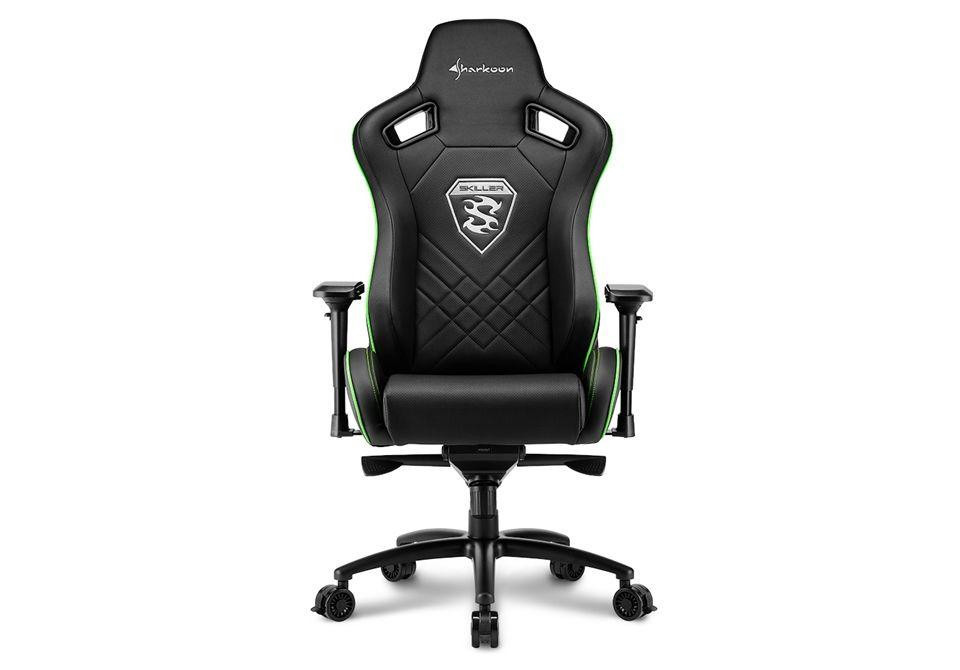 Sharkoon Gamer szék - Skiller SGS4 Black/Green (állítható háttámla/magasság; 4D kartámasz; PVC; aluminium talp; 150kg-ig