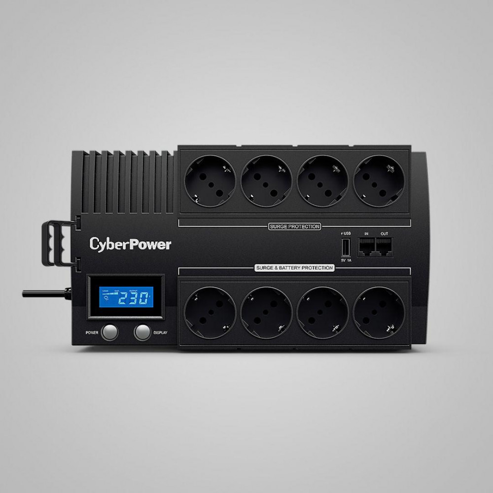 CYBERPOWER UPS BR1000ELCD (8 aljzat) 1000VA 600W, 230V szünetmentes elosztósor + USB LINE-INTERAKTÍV