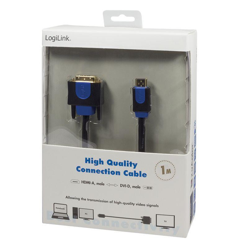 LOGILINK HDMI-DVI, HQ, 1m kábel