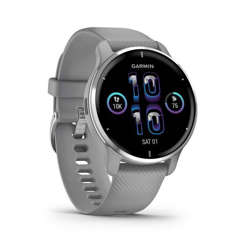 Garmin Venu 2 Plus Silver Stainless Steel Bezel With Powder Grey Case And Silicone Band