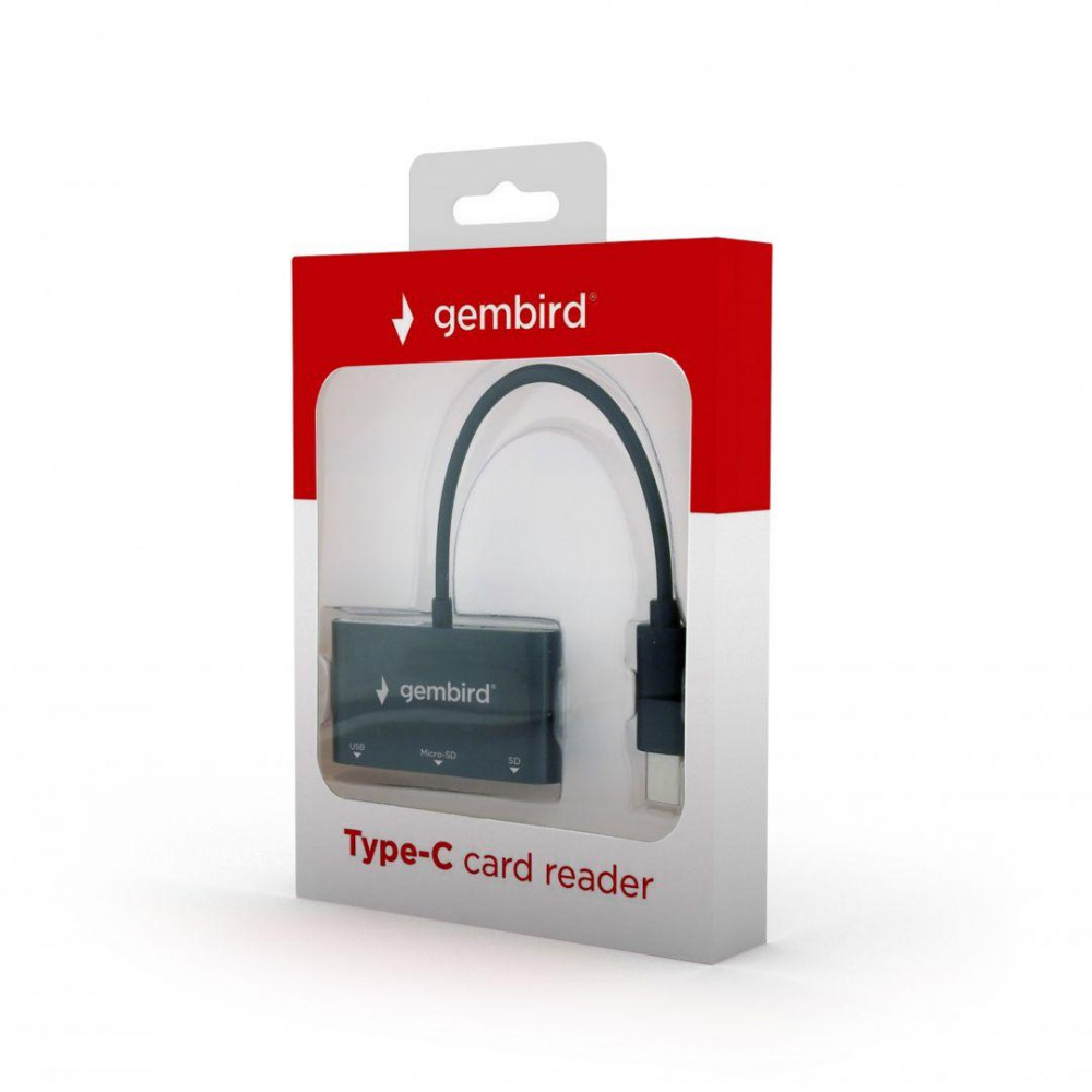 Gembird Compact USB Type-C SDXC combo Card Reader Black