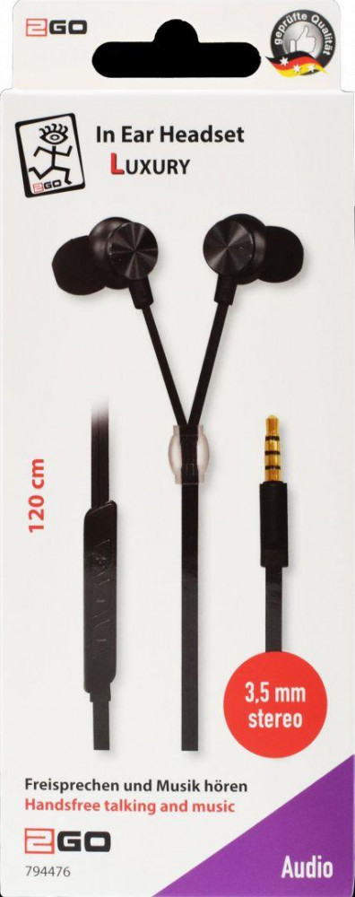 2GO Luxury Zipper-Style In-Ear Stereo Headset Antracit Black