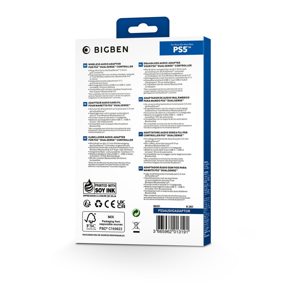 BigBen PS5 DualSense kontrollerhez vezeték nélküli audio adapter