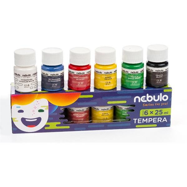 Tempera készlet, 25 ml, tégelyes, Nebulo 6 klf. szín