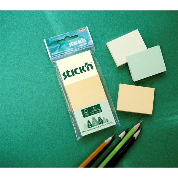 Stick&#039;N 38x51mm 3x100 lap (3 tömb/csomag) vegyes pasztell színek öntapadó jegyzettömb