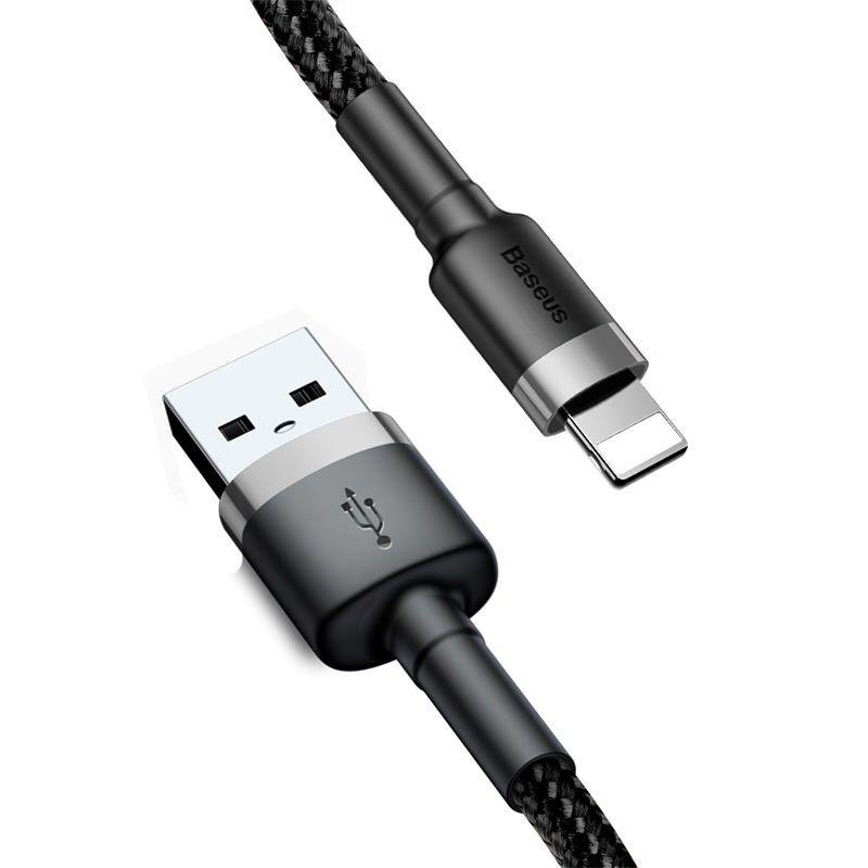 Baseus Cafule Kábel tartós nylon fonott USB / Lightning QC3.0 2.4a 0,5M fekete-szürke (CALKLF-AG1)