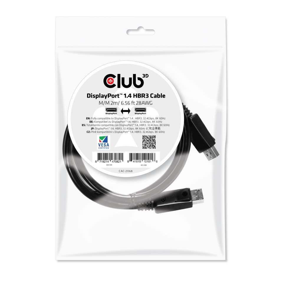 Club3D CAC-2068 DisplayPort 1.4 HBR3 8K 60Hz 2m fekete kábel
