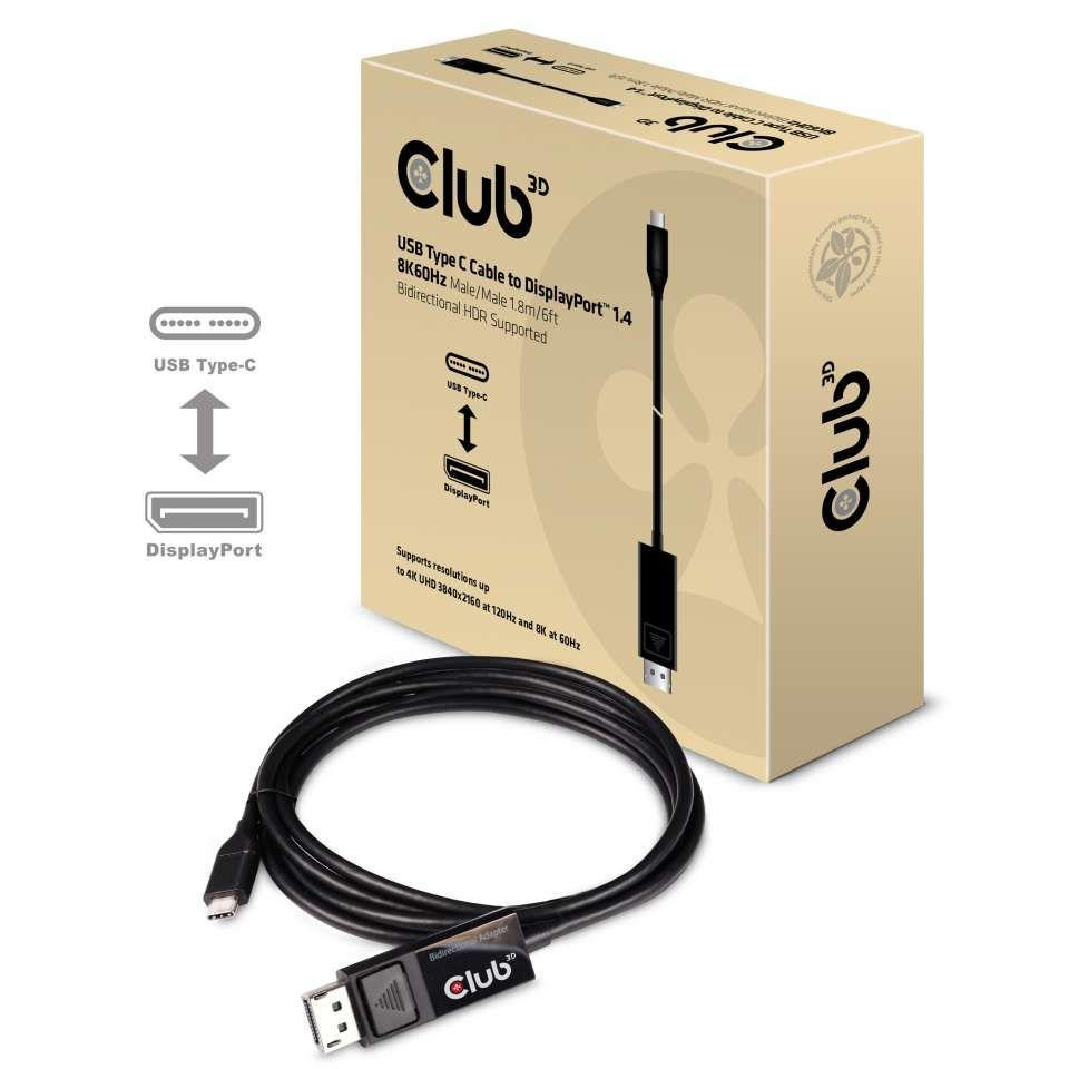 Club3D CAC-1557 USB-C - DisplayPort 1.4 8K 60Hz 1.8m fekete kábel