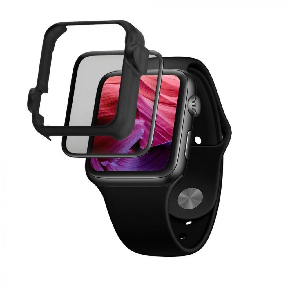 FIXED teljes kijelzős üvegfólia applikátorral Apple Watch 40mm órához, fekete
