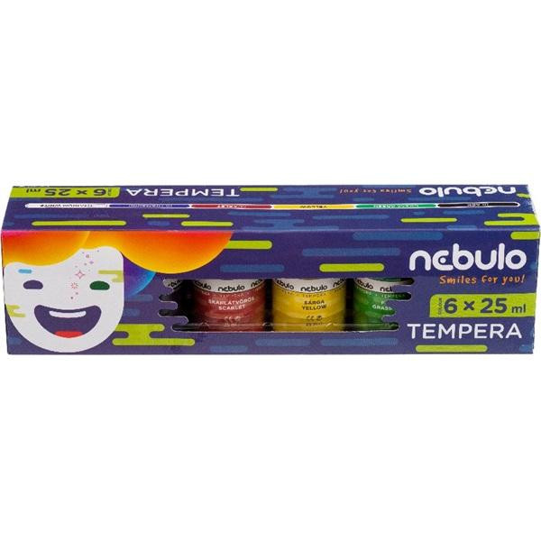Tempera készlet, 25 ml, tégelyes, Nebulo 6 klf. szín