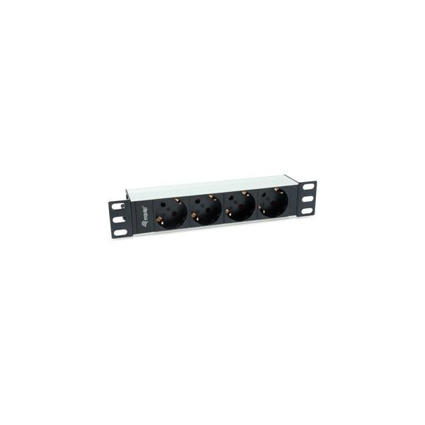 Equip Hálózati Elosztó - 333310 (C14, 4x Schuko, Rack 1U, 1,8m kábel, aluminium, fekete)